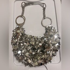 Vintage Y2K Silver Sequin Paillettes Hobo Shoulder Crescent Purse Bag Beaded